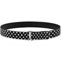 Adjustable kids elastic belt featuring black fabric with white polka dots and T-buckle - Black Polka Dot