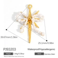 Gold starburst pendant with pearl bow in stainless steel including size and weight specs - Pearl Bow Star Pendant PJ93203