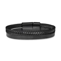 Black multi-layer woven leather bracelet with magnetic clasp for men and women - Black