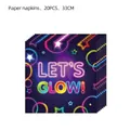 Set di tovaglioli di carta neon con scritta LET'S GLOW e stelle colorate per feste - Tovaglioli per feste al neon
