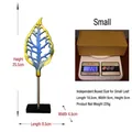 Abstract blue and gold resin leaf ornament with black square base and packaging - Small / Teal