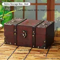Dark red vintage wooden jewelry box with antique gold rivets and metal latch closure - 6303-red