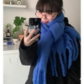 Thick Klein Blue chunky knit scarf with tassels for winter warmth and soft texture - 230*35cm / 15# Klein Blue