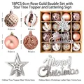 18PCS set featuring 6cm rose gold ornaments and a silver star topper in a craft box - MJG004 With Tree Top Star And Sign