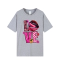 T-shirt grigia con grafica LOVE artistica con stampe leopardate e motivi floreali - Grigio