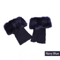 Winter navy blue knitted leg warmers with matching faux fur trim for cold weather comfort - One Size / Navy Blue