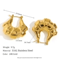 Orecchini a cerchio in acciaio inossidabile placcato oro 18K con texture a onde - Orecchini Croissant 3D-Oro
