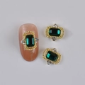 Golden alloy nail charms with emerald green gemstones and white rhinestones - Gold Base Emerald Gemstone Nail Charm