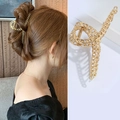 Golden chain texture metal claw clip for women's bun hairstyles in a hollow alloy design - 10# Large Matte Gold Chain Claw Clip / 11cm