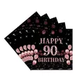 90th birthday party tablecloth with black background and rose gold glitter balloon design - Ninetieth Birthday - Napkins
