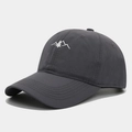 Detail of dark grey quick-dry baseball cap with white mountain embroidery on front - Adjustable / Dark Gray