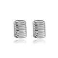 Minimalist silver geometric square earrings with wavy texture on a white background - Small Square Wave Steel / Small 21mm*15mm