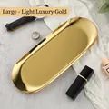 Large luxury gold stainless steel oval tray with a polished mirror finish for vanity - Stainless Steel / Large / Oval Gold (23*9.5cm)