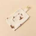 Detail of baby crib wipes bag in beige cotton crepe with cute cartoon bear pattern - Bear Print