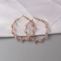 Elegant gold-tone hoop earrings with pink crystal beads on white silk background - 3662 Pink Gold / Pink