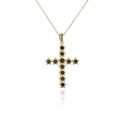 Detailopname van 18K vergulde kruishanger met micro-pave gezette zwarte zirkonia's - Goud met zwarte edelsteen