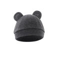 Close-up of soft dark grey knit baby hat with cute bear ears on a white background - One Size / Black and Gray
