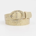 Golden glitter oval buckle fashion belt for women with sparkling sequin texture finish - Light gold