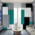 Tende oscuranti in velluto di poliestere con motivi geometrici a quadri blu e grigi - Patchwork Ciano / 130*160CM (Set da 2)