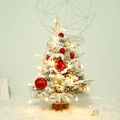 Mini PE flocked Christmas tree with LED lights and ornaments on natural wood base - 45cm Pomegranate Red Set With Lights