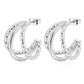 Triple layer C-shape silver earrings with textured pattern and polished finish - Style 1 Pattern Triple Line Earrings Steel