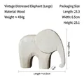 Large vintage wooden elephant ornament with distressed white finish for home decor - Vintage Distressed Elephant - Large