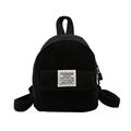 Schwarzer Mini-Rucksack aus Cord mit Fronttasche und Modelabel für Damen Freizeitgebrauch - Schwarz