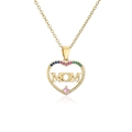 Detail von Herz-MOM-Anhänger mit bunten Zirkonia in 18K vergoldetem Kupfer-Finish - MOM Schriftzug+Bunter Zirkon+Rosa Stein