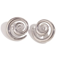 Minimalist silver-plated spiral J-shape earrings featuring a centered white zircon stone - Zircon Embellished Whirlpool Earrings - Steel Silver