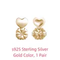 Pair of S925 sterling silver heart-shaped earring backs in a polished gold finish - Gold Heart Earring Lifts