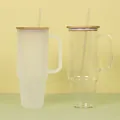 Sublimation 12oz frosted and clear glass cups with bamboo lids and glass straws - 40OZ Clear / Frosted Note
