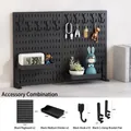 Black metal pegboard storage organizer set with shelves and hooks for desk wall mounting - Black Clamp Set 2 / Black