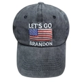 Cappellino da baseball grigio scuro lavato con ricamo Let's Go Brandon e bandiera - Modello di bandiera standard