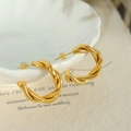 Elegantes pendientes de aro dorados trenzados de doble hebra con diseño minimalista en C - Dorado (EH69)
