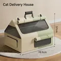Enclosed beige and green cat birthing tent pet cage with breathable mesh windows - Extra Large Cat Delivery Room