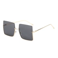 Vintage oversized square sunglasses with gold metal frame and rivet detail for women - Gold Frame Grey Lens