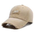 Washed khaki baseball cap with aero embroidery and vintage distressed frayed brim detail - Light Beige