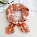 Chic orange floral cotton linen small square scarf with elegant pearl accents - Graffiti Flower Orange