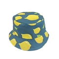 Close-up of vibrant yellow lemon prints on navy blue cotton reversible bucket hat - M (56-58cm) / Navy Lemon Leaves