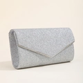 Elegant silver glitter envelope evening clutch bag with metallic trim for formal dinners - Silver