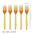 Set of 10 golden disposable plastic forks with measurements for Christmas party decor - Gold Plastic Fork