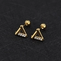 Triangle gold stud earrings with cubic zirconia and screw-back ball closure - Triangle - Gold