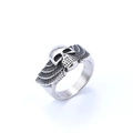 Vintage stainless steel skull ring with detailed wings in an oxidized silver finish - US Size 8 / Winged Skull Style (06406)
