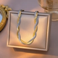 Two-tone intertwined flat snake chain necklace in gold and silver finish - Necklace / Gold and Steel Tone Necklace