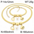 Set gioielli dorati in acciaio al titanio con pendenti a cuore, perla e quadrifoglio su catena - Quadrifoglio / Collana / Oro