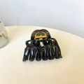 Glossy black pumpkin hair claw clip with gold metal spring for thick hair styling - Transparent Black 2