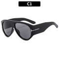 Occhiali da sole aviator Y2K neri oversize con dettaglio a T in metallo argento - Montatura Nera Lenti Grigie