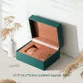 Dark green PU leather octagonal watch box with orange interior and display pillow - Rectangle / Dark Green