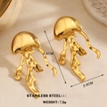 Golden jellyfish-shaped stainless steel earrings measuring 4.4CM by 2.6CM for women - Jellyfish Style (1697)