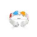 Silver stainless steel open ring with colorful red blue orange and pink hearts - Silver Colorful Hearts
